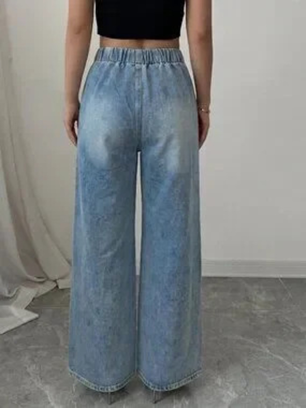 Blue Casual Women's Straight Leg Loose Denim Jeans With Button Design